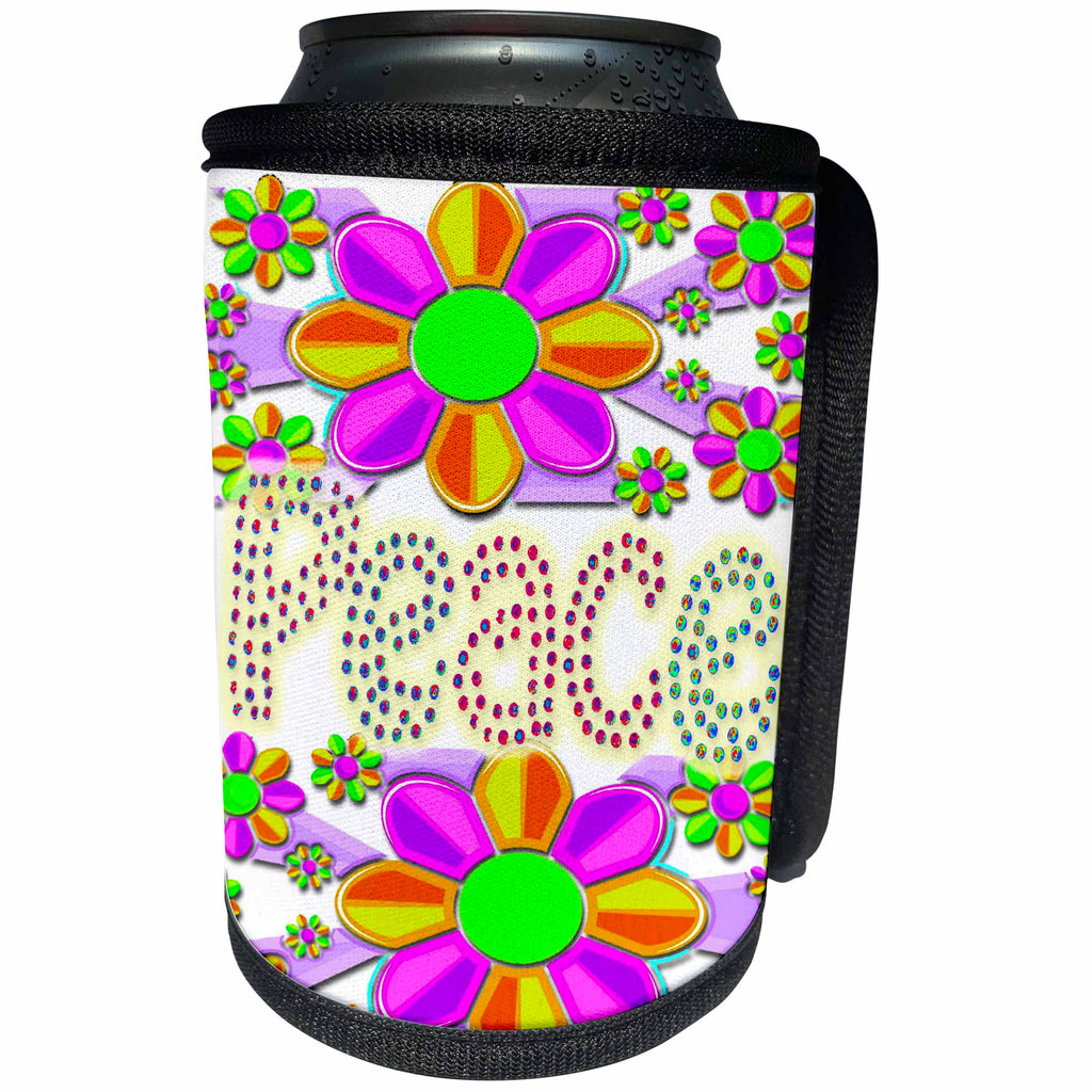 3dRose Spiritual Awakenings Hippy Sixties - Peace love and flowers is what it was all about a great retro art - Can Cooler Bottle Wrap (cc_291633)