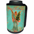 3dRose Andrea Haase Holiday Illustration - Angel With Christmas Tree And Text Retro Style Design In Turquoise - Can Cooler Bottle Wrap (cc_291651)