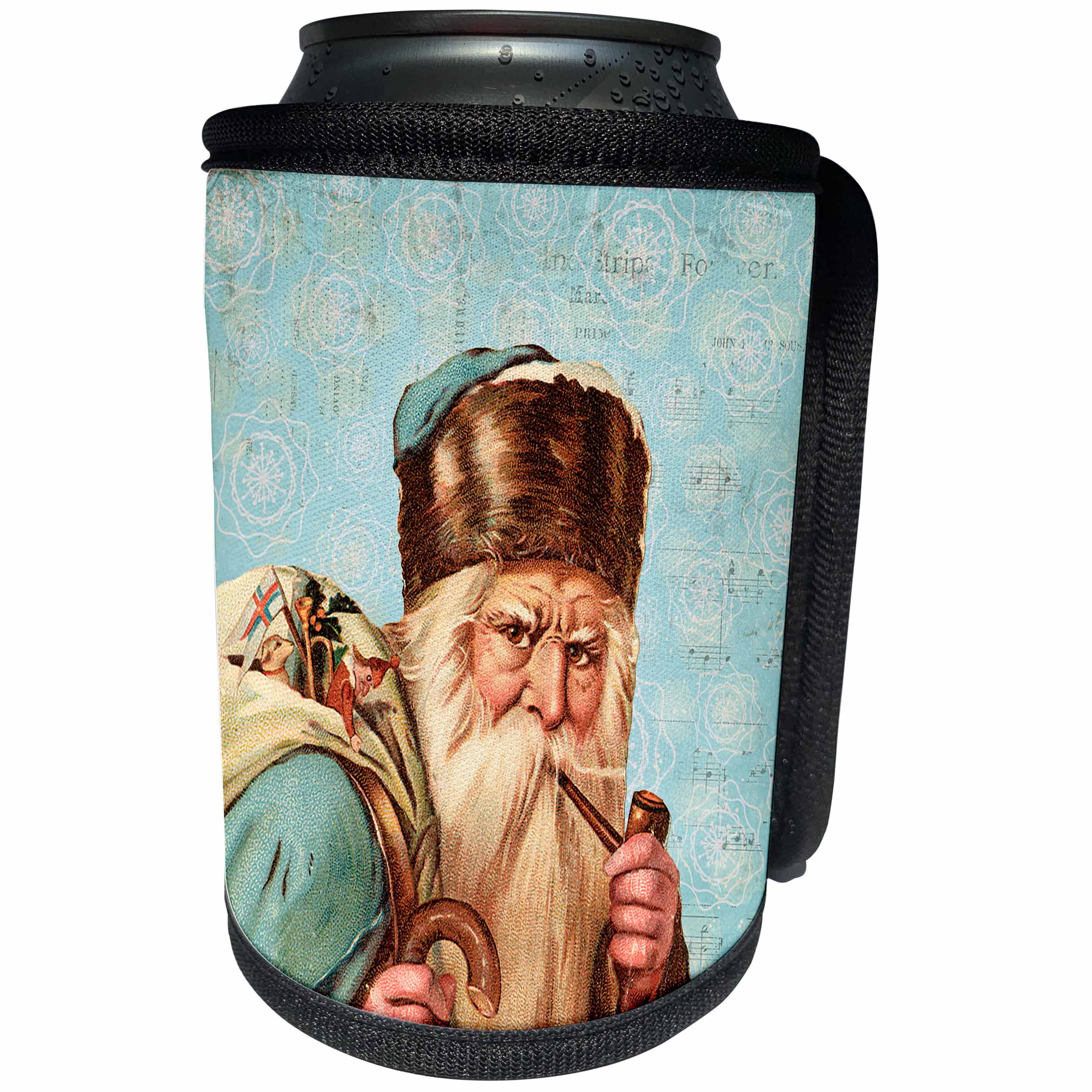 3dRose Andrea Haase Holiday Illustration - Retro Santa With Long Beard Vintage Christmas Illustration - Can Cooler Bottle Wrap (cc_291659)