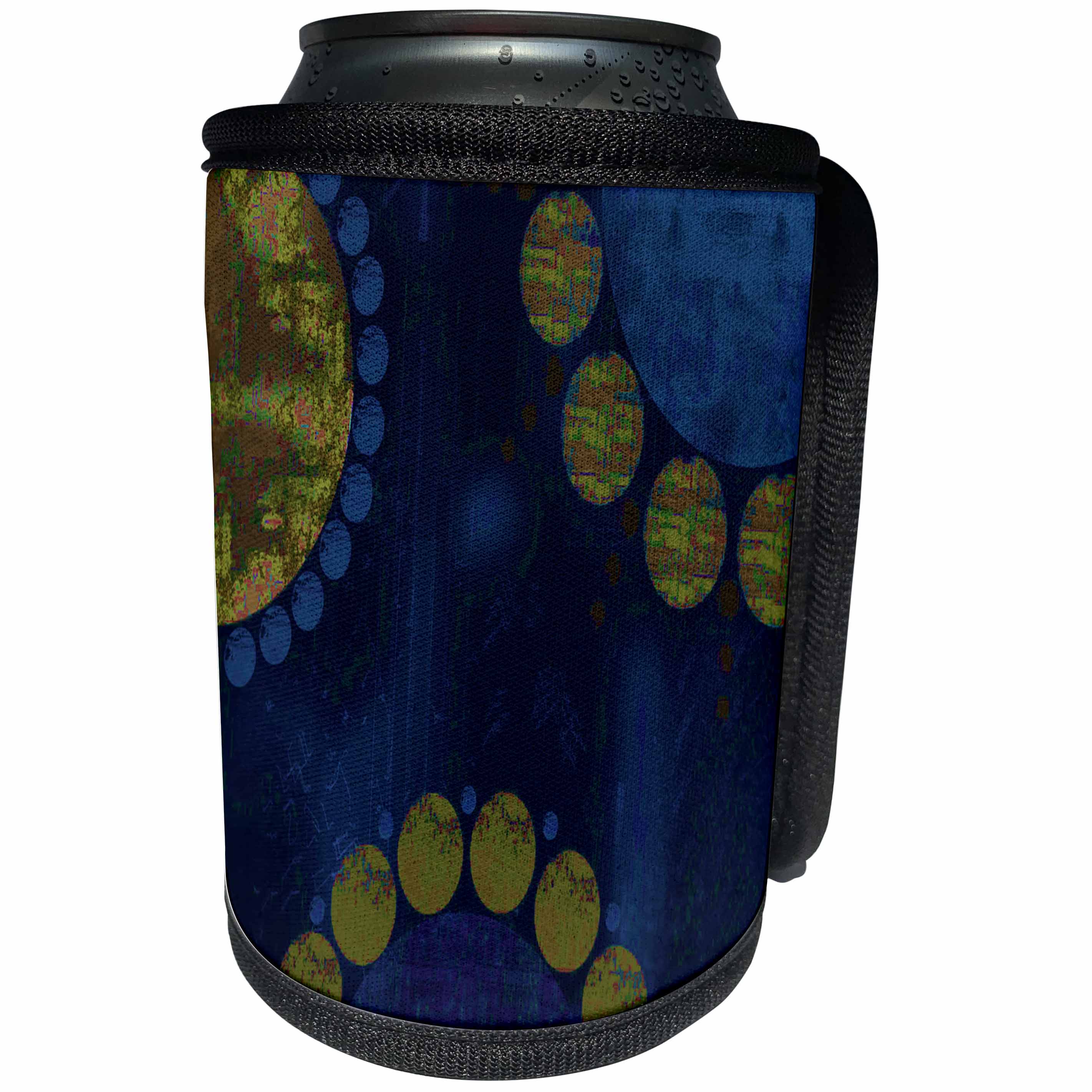 3dRose Yves Creations Vintage - Grungy Navy and Antique Gold Circles - Can Cooler Bottle Wrap (cc_29168)