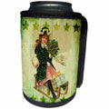3dRose Andrea Haase Holiday Illustration - Vintage Christmas Art Smiling Girl In Green Coat On Sledge - Can Cooler Bottle Wrap (cc_291687)