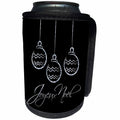 3dRose Andrea Haase Holiday Illustration - Silver Christmas Baubles On Black With French Christmas Greetings - Can Cooler Bottle Wrap (cc_291696)