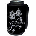 3dRose Andrea Haase Holiday Illustration - Silver Snow Crystal Ornaments On Black With Christmas Typography - Can Cooler Bottle Wrap (cc_291697)