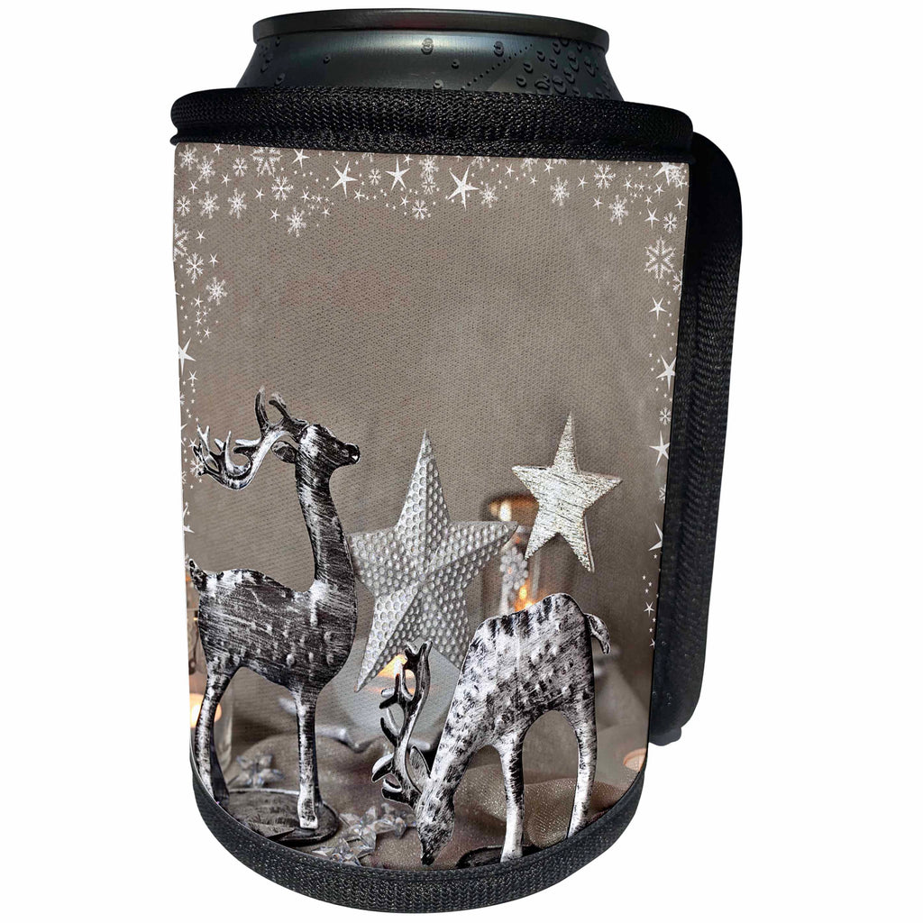 3dRose Andrea Haase Holiday Illustration - Deer With Star Frame Mixed Media Art Xmas Photography Collage - Can Cooler Bottle Wrap (cc_291699)