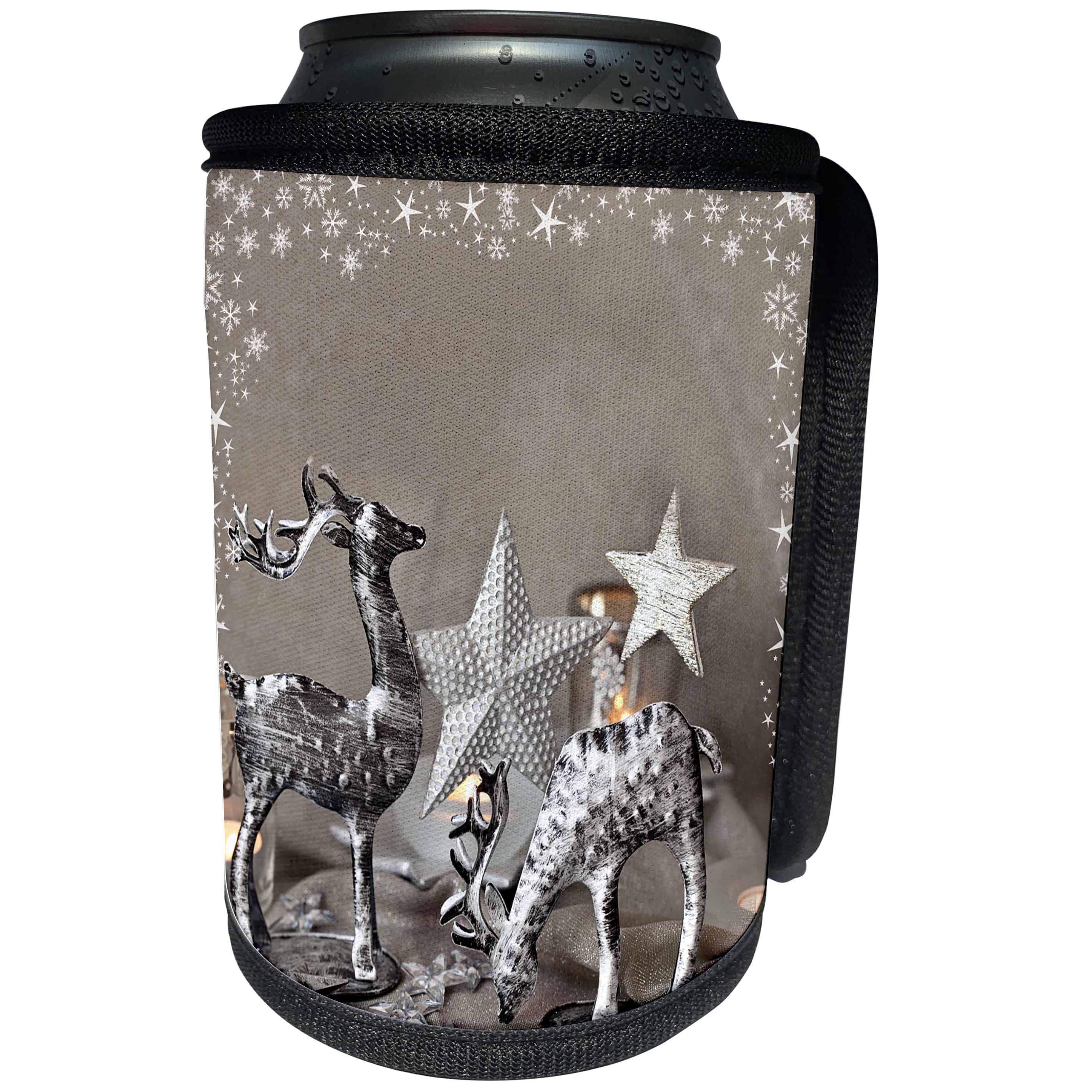 3dRose Andrea Haase Holiday Illustration - Deer With Star Frame Mixed Media Art Xmas Photography Collage - Can Cooler Bottle Wrap (cc_291699)