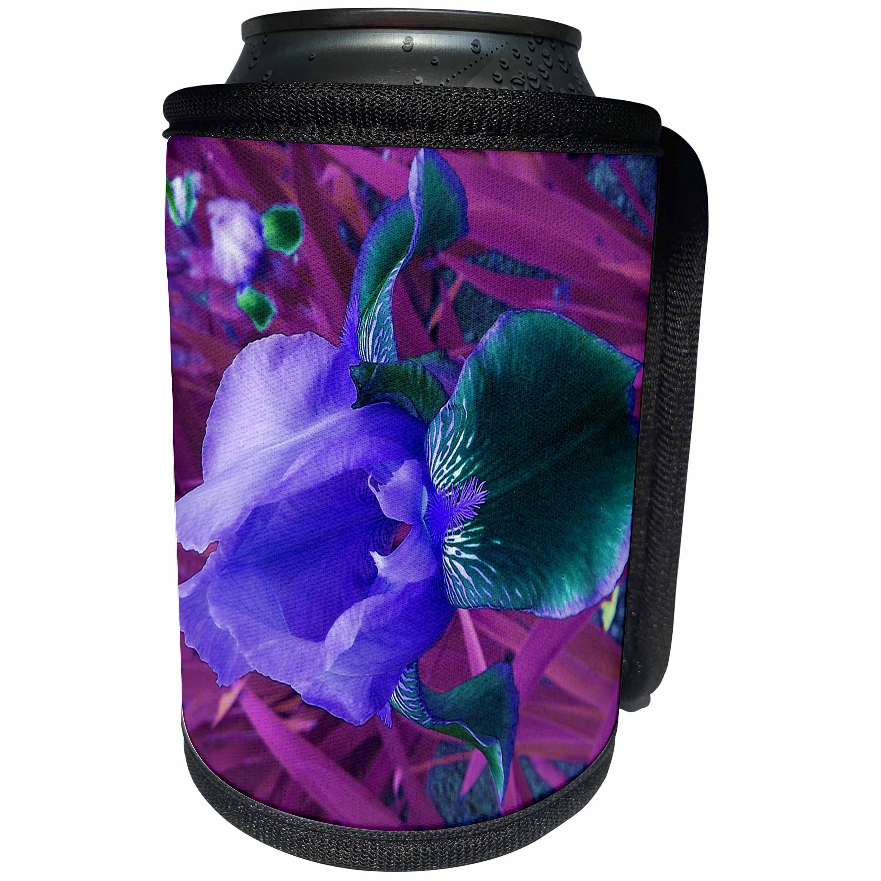 3dRose Yves Creations Lilies Prints - Blue Purple and Blue Green Lily - Can Cooler Bottle Wrap (cc_29174)