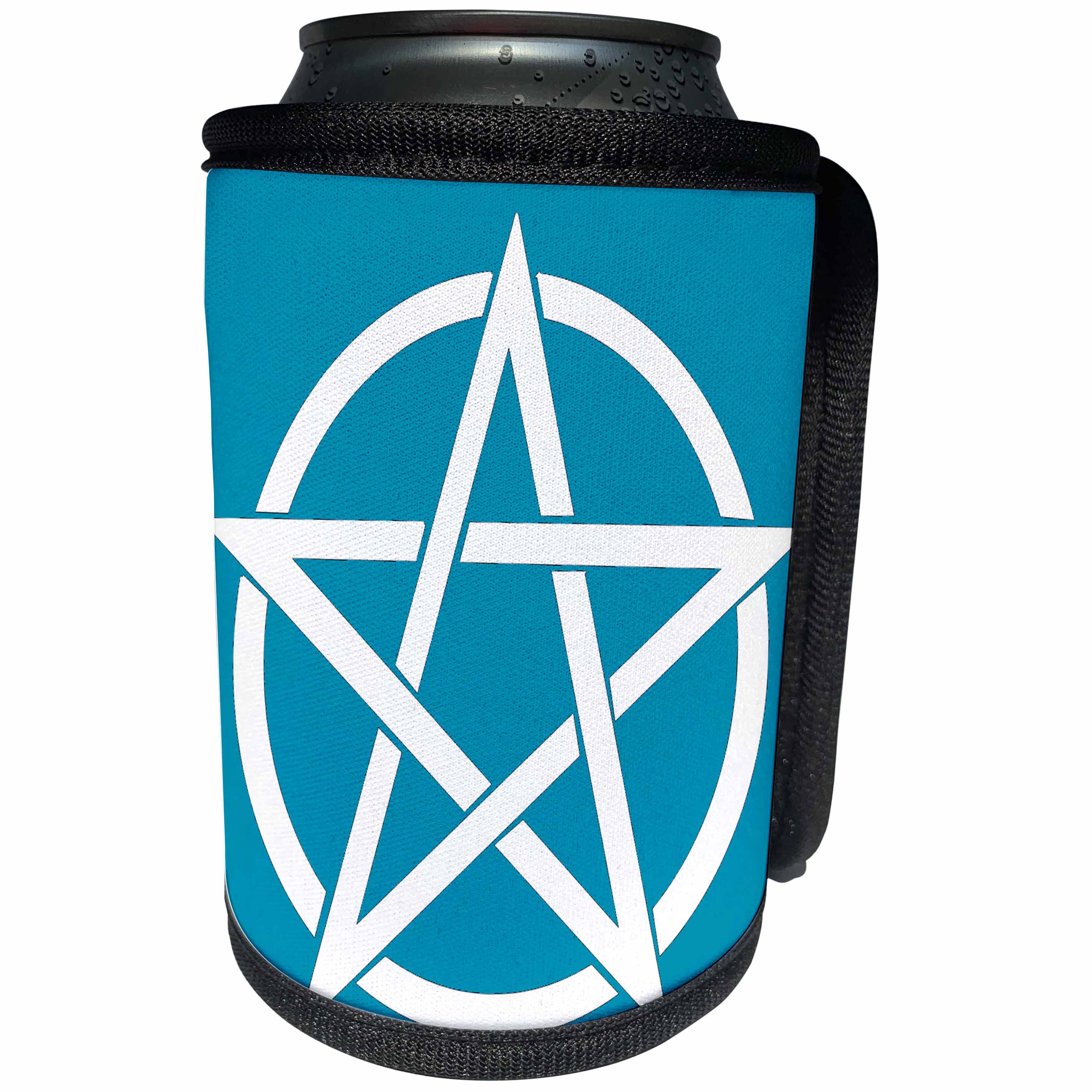 3dRose Cassie Peters Wicca - Blue and White Pentagram - Can Cooler Bottle Wrap (cc_291759)