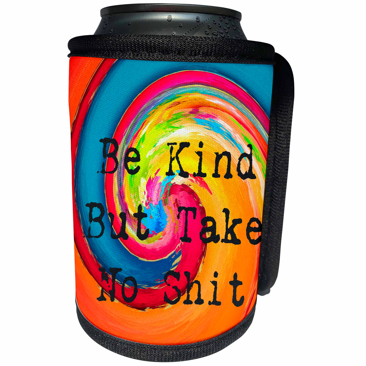 3dRose Cassie Peters Four Letter Words - Be Kind But Take No Shit Colorful Abstract Twirl - Can Cooler Bottle Wrap (cc_291765)