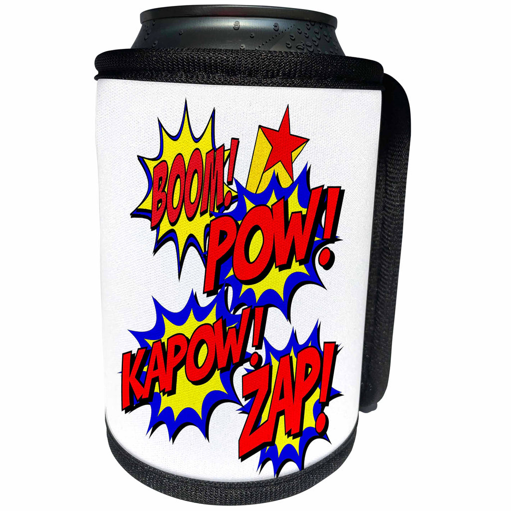3dRose AmansMall Funny Quotes - Boom, Pow, Kapow, Zap, Superhero Comic Strip Words, 3drsmm - Can Cooler Bottle Wrap (cc_291777)