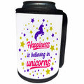 3dRose AMansMall Animal Typography - Happiness Is Believing In Unicorns Fantasy, Magical, 3drsmm - Can Cooler Bottle Wrap (cc_291787)