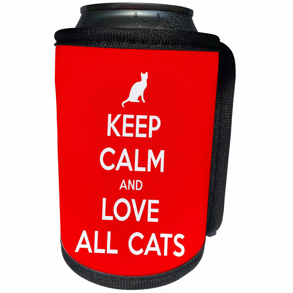 3dRose AMansMall Animal Typography - Keep Calm and Love All Cats, Cat Lover Typography, 3drsmm - Can Cooler Bottle Wrap (cc_291796)