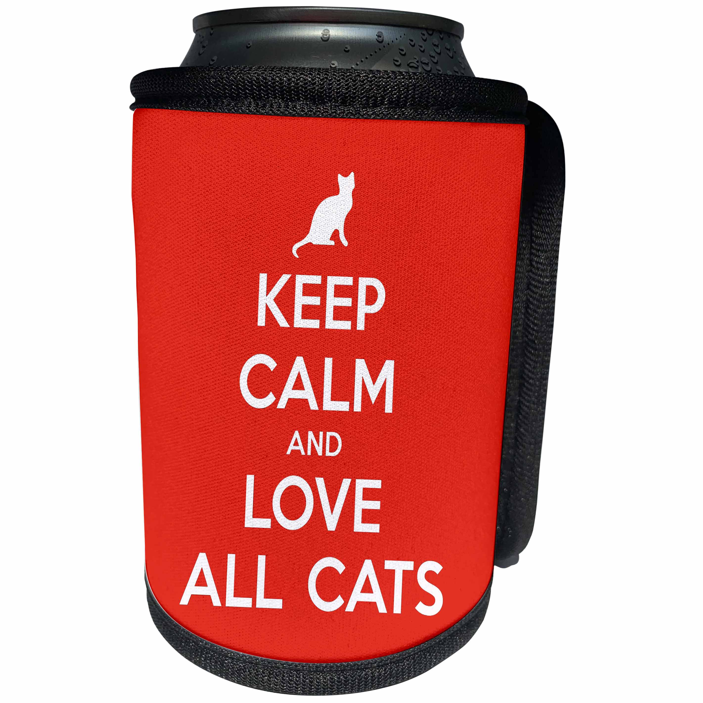 3dRose AMansMall Animal Typography - Keep Calm and Love All Cats, Cat Lover Typography, 3drsmm - Can Cooler Bottle Wrap (cc_291796)