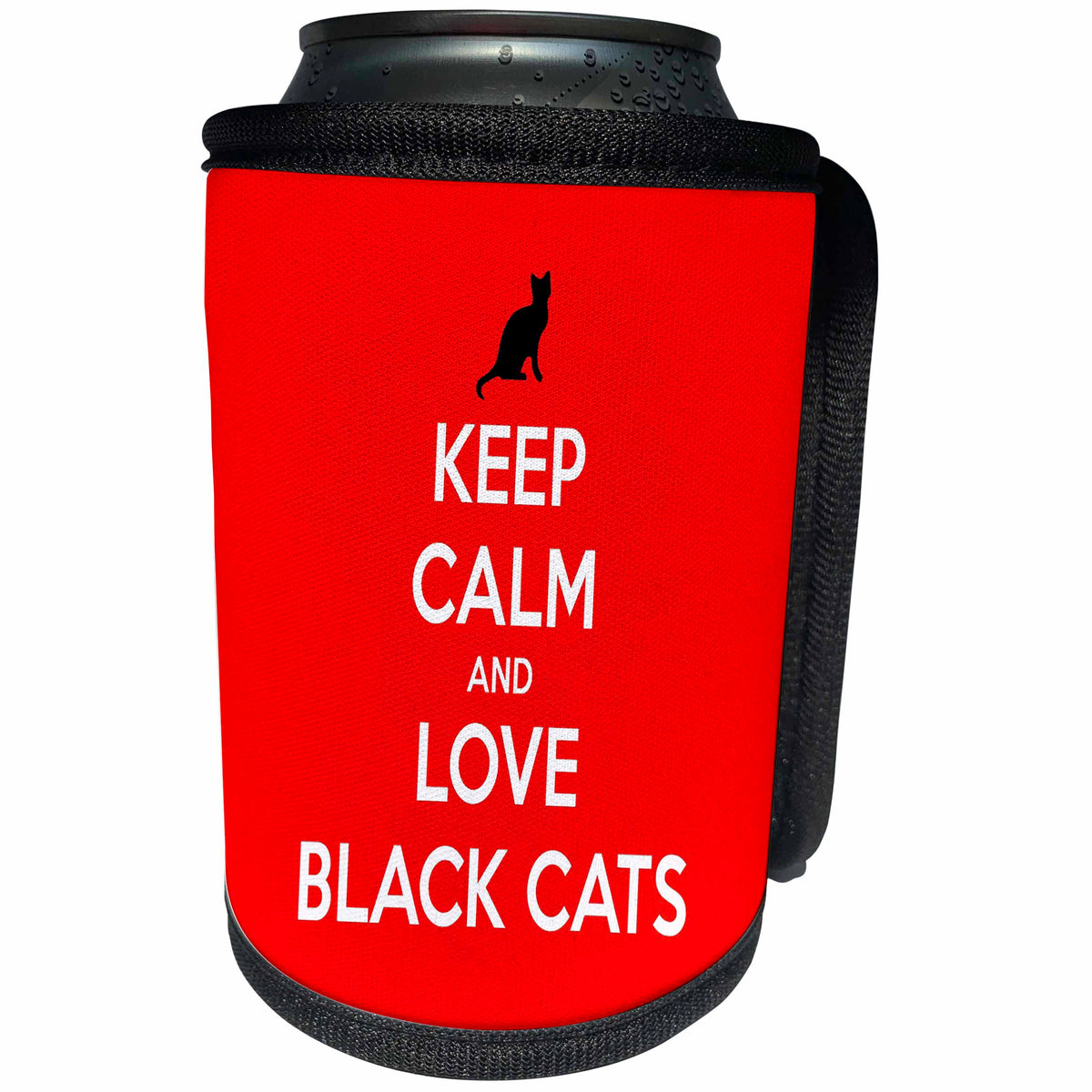 3dRose AMansMall Animal Typography - Keep Calm and Love Black Cats, Cat Lover Typography, 3drsmm - Can Cooler Bottle Wrap (cc_291798)