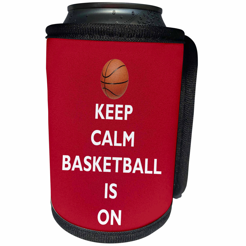 3dRose AmansMall Sports and Typography - Keep Calm Basketball Is On, Cardinal Red Background, 3drsmm - Can Cooler Bottle Wrap (cc_291812)