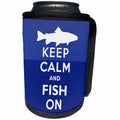 3dRose AmansMall Sports and Typography - Keep Calm and Fish On with Blue Toned Background, 3drsmm - Can Cooler Bottle Wrap (cc_291813)