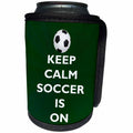 3dRose AmansMall Sports and Typography - Keep Calm Soccer Is On Green Starburst Background, 3drsmm - Can Cooler Bottle Wrap (cc_291814)