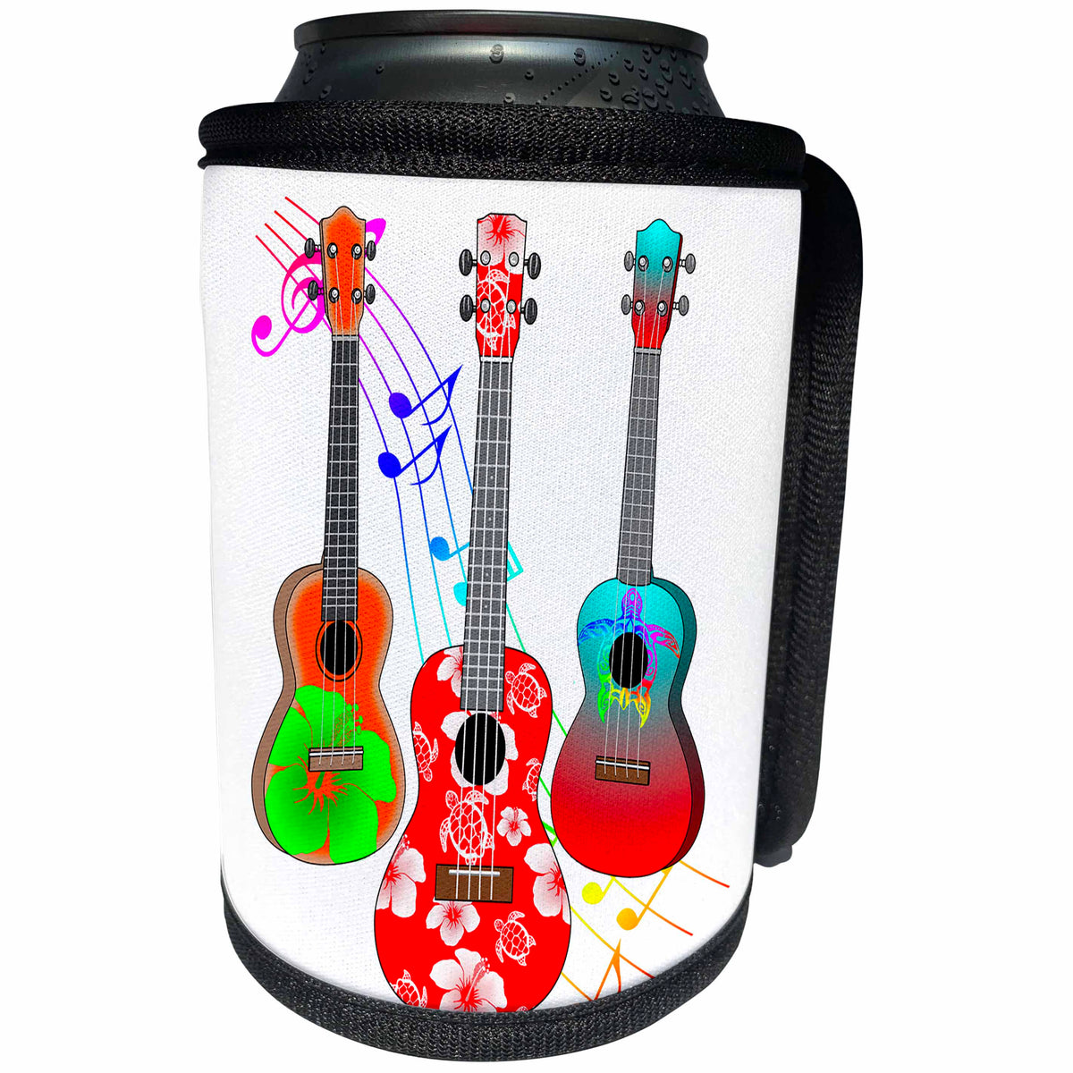 3dRose MacDonald Creative Studios – Music - Three island style ukuleles for any tropical island music lover. - Can Cooler Bottle Wrap (cc_291821)
