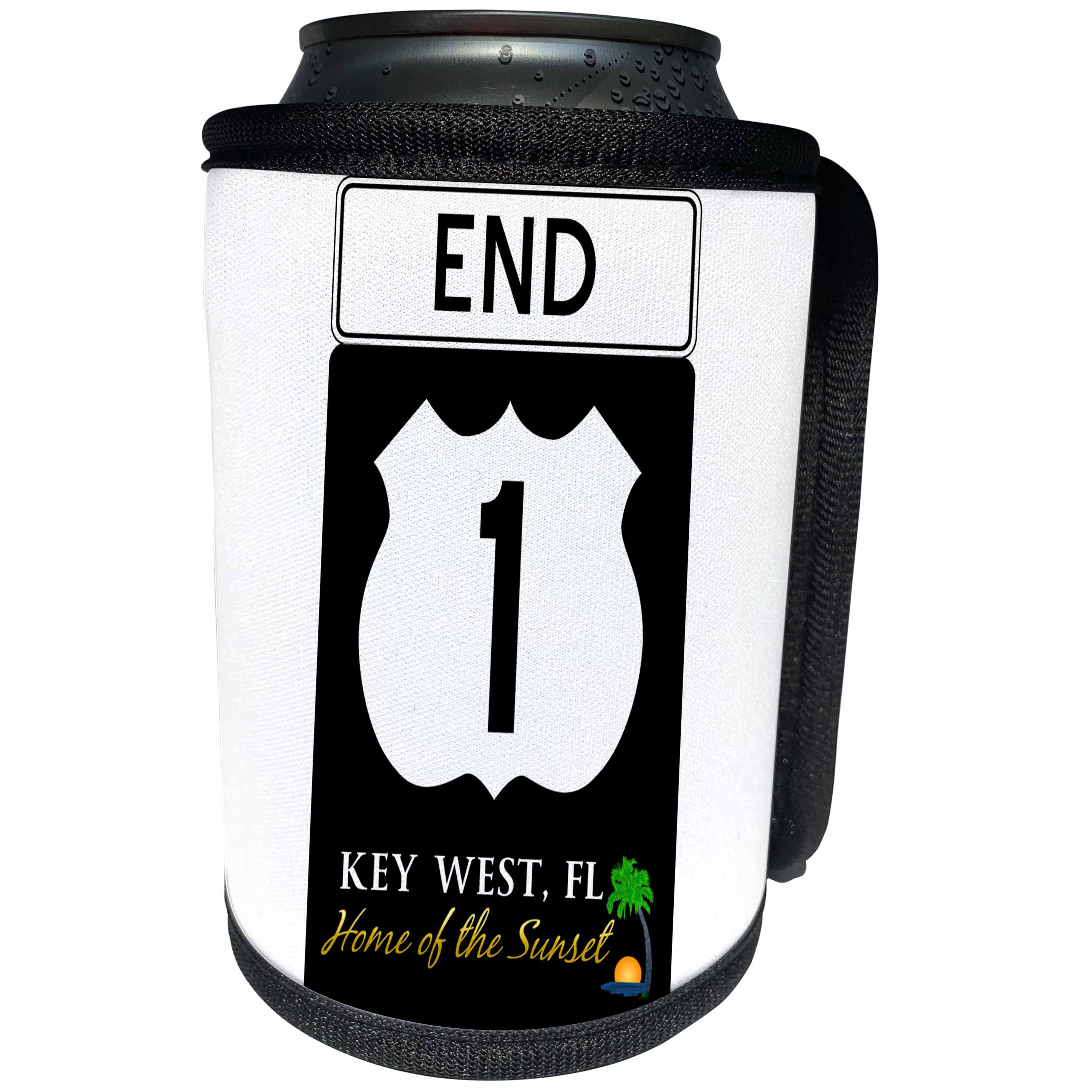 3dRose MacDonald Creative Studios – Key West - Highway sign for the end of Hwy 1 that ends in Key West, Florida. - Can Cooler Bottle Wrap (cc_291822)
