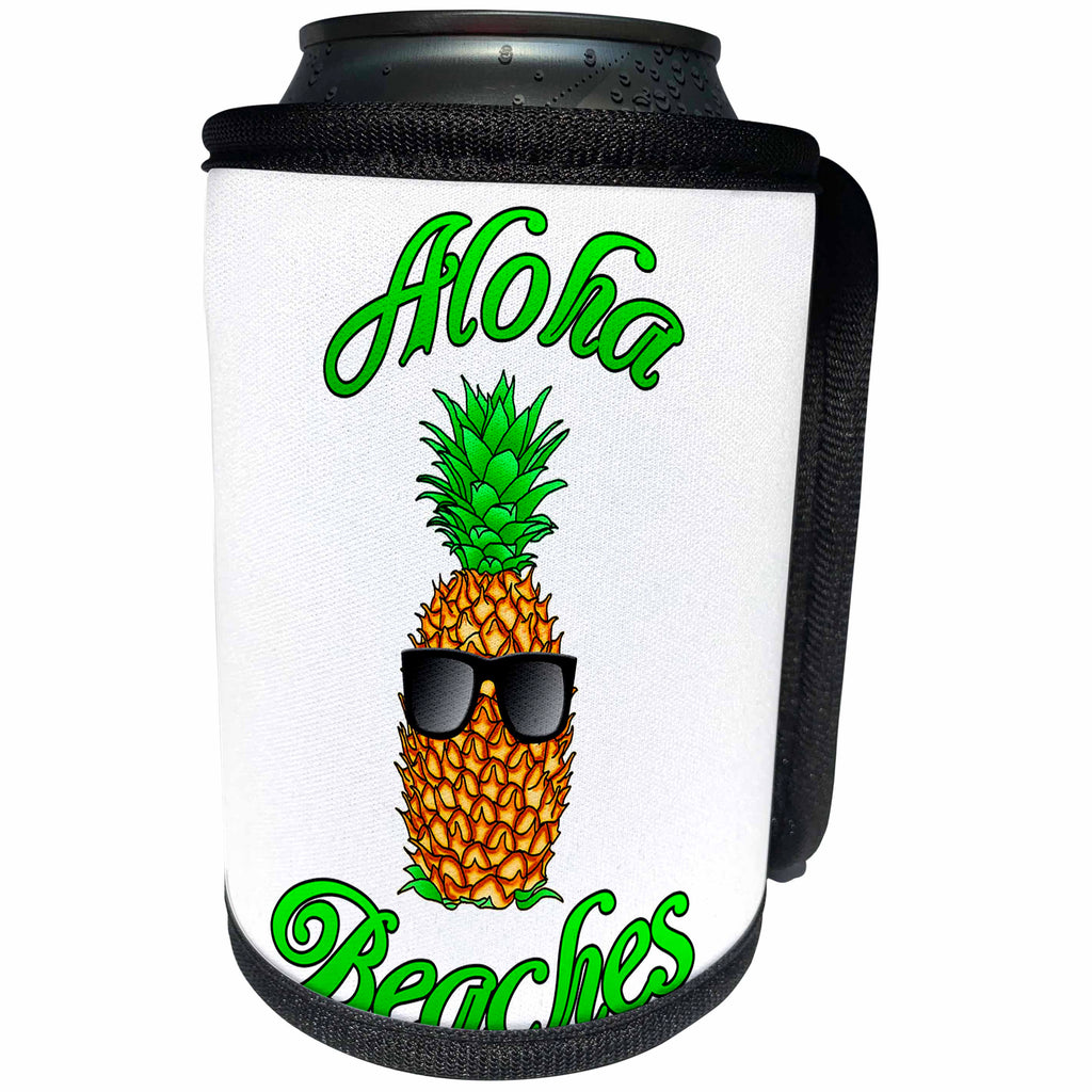 3dRose MacDonald Creative Studios - Hawaii - Funny Aloha Beaches with a cool tropical pineapple in sunglasses. - Can Cooler Bottle Wrap (cc_291825)