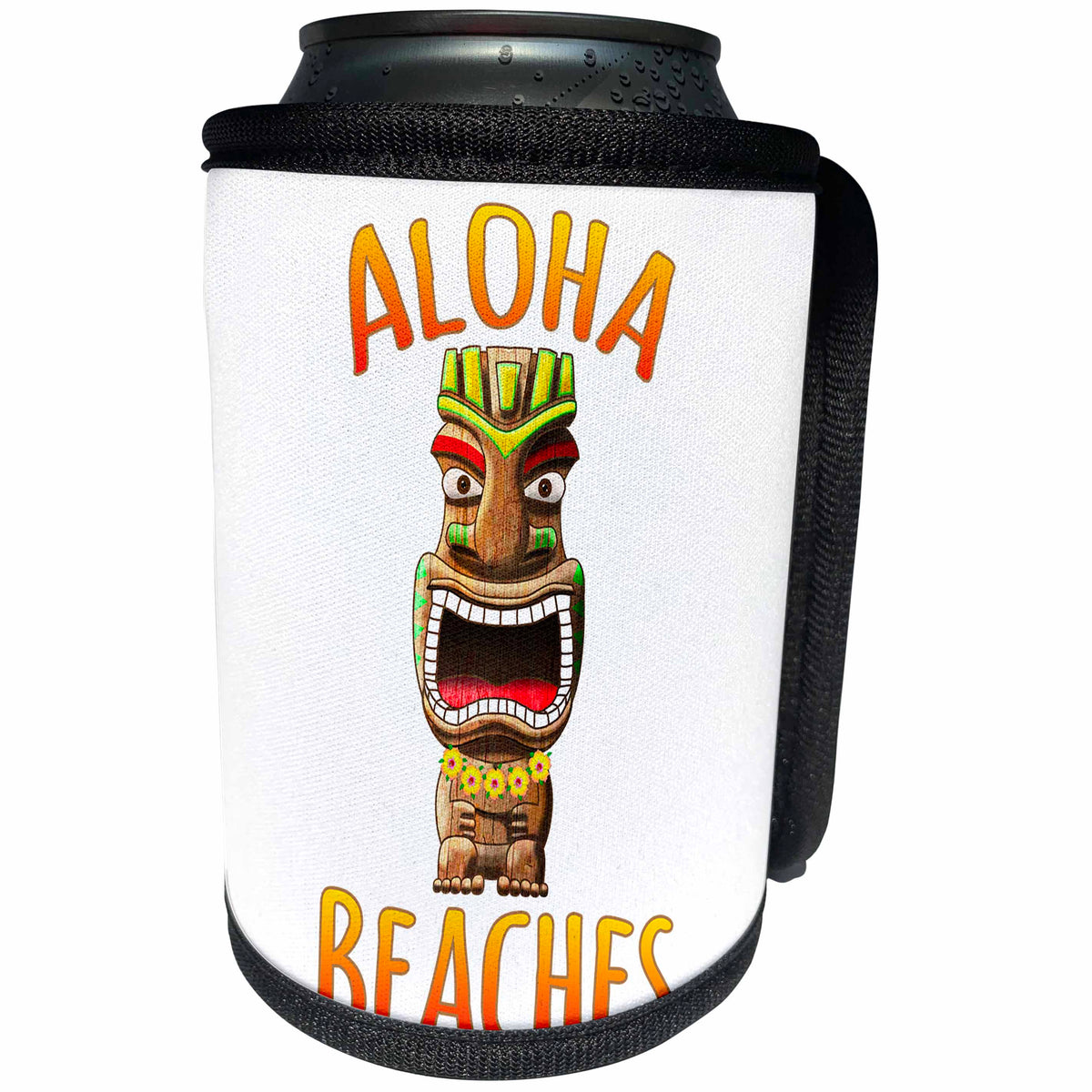 3dRose MacDonald Creative Studios - Hawaii - Funny Aloha Beaches with a cool tropical Hawaiian tiki statue. - Can Cooler Bottle Wrap (cc_291827)