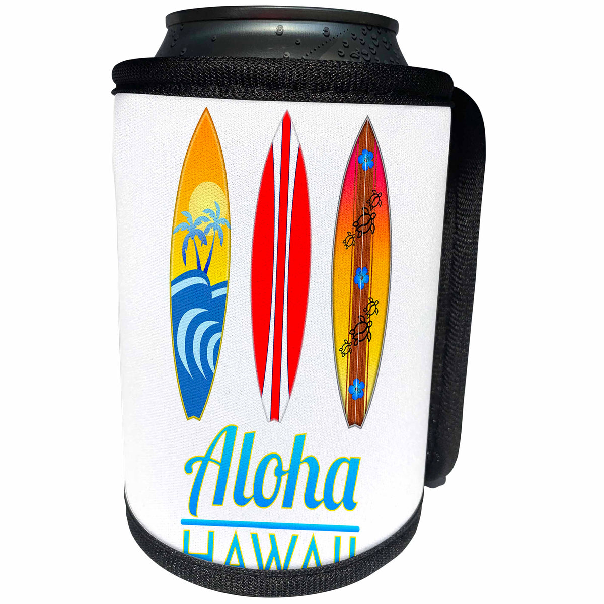 3dRose MacDonald Creative Studios - Hawaii - Aloha from Hawaii with three vintage surfboards for any surfer. - Can Cooler Bottle Wrap (cc_291830)
