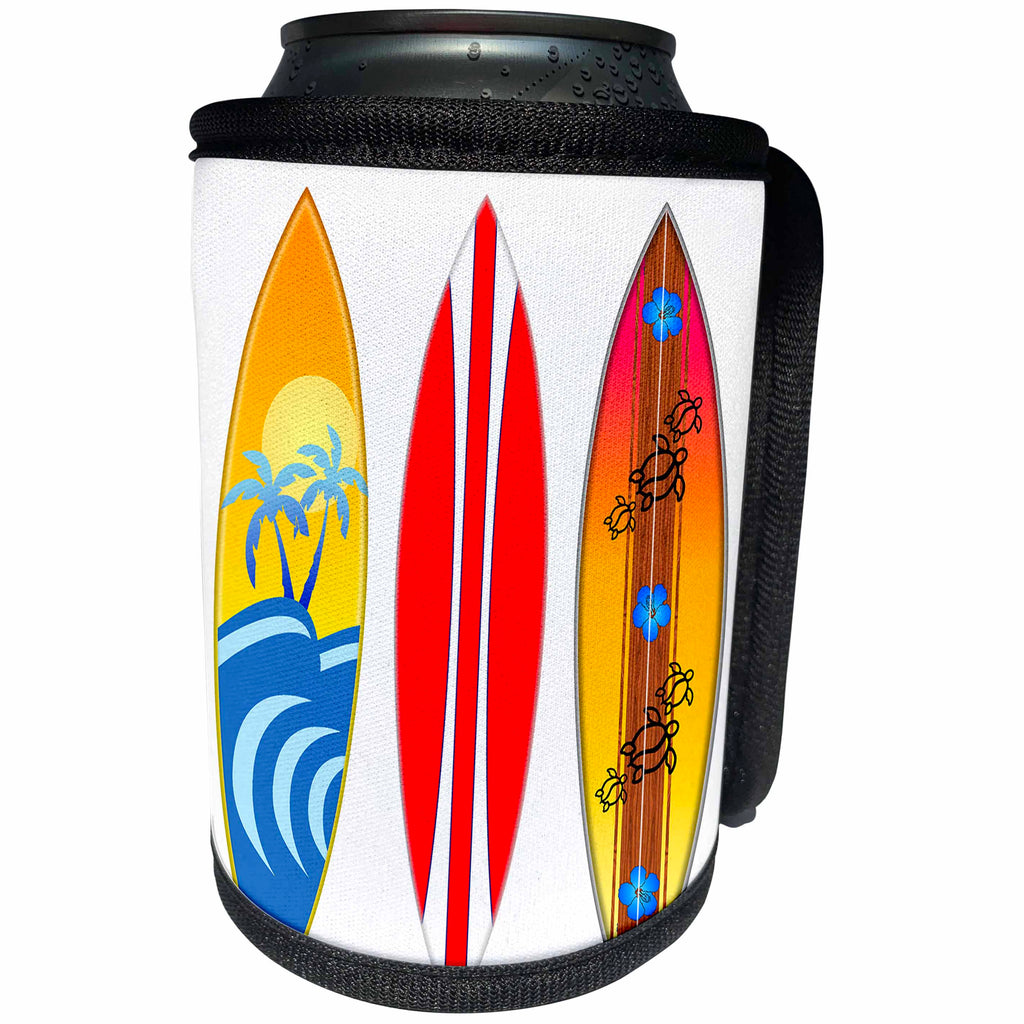3dRose MacDonald Creative Studios – Surfing - Three vintage style surfboards for any surfer who loves the beach. - Can Cooler Bottle Wrap (cc_291831)