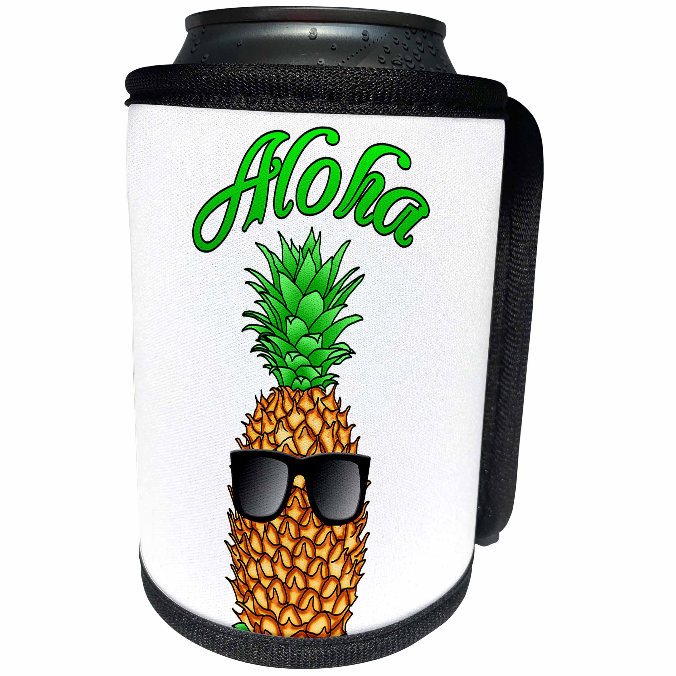 3dRose MacDonald Creative Studios - Hawaii - Aloha Hawaiian design with a fun tropical pineapple in sunglasses. - Can Cooler Bottle Wrap (cc_291833)