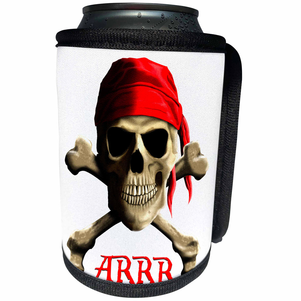3dRose MacDonald Creative Studios – Pirates - A classic Jolly Roger pirate skull and pirate saying, ARRR. - Can Cooler Bottle Wrap (cc_291839)
