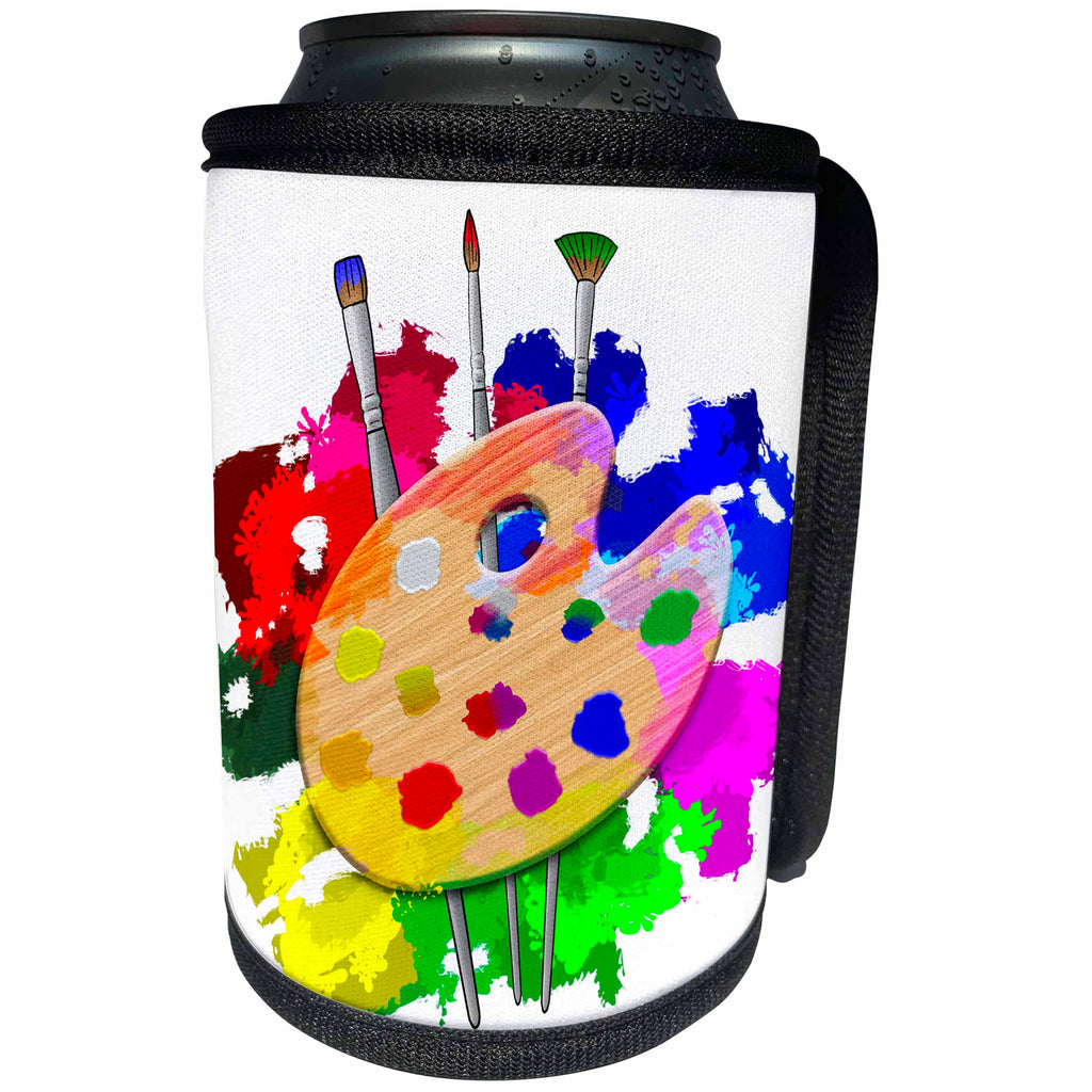 3dRose Macdonald Creative Studios – Artist - A Fun and Colorful Art Art Palette and Brushes for Any Artist. - Can Cooler Bottle Wrap (cc_291841)