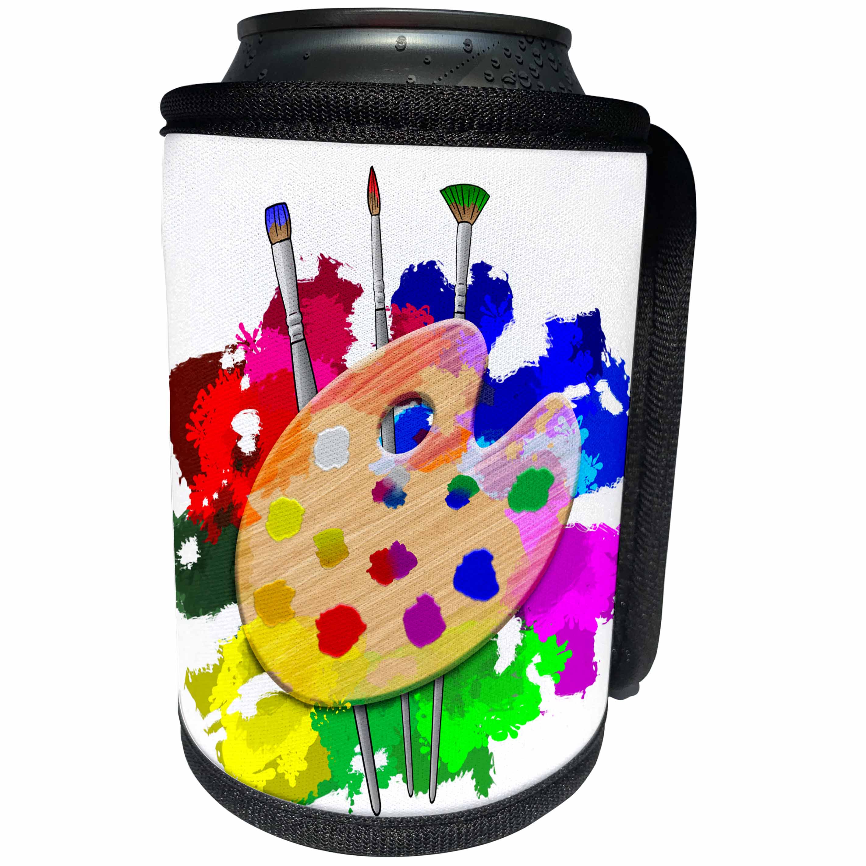 3dRose Macdonald Creative Studios – Artist - A Fun and Colorful Art Art Palette and Brushes for Any Artist. - Can Cooler Bottle Wrap (cc_291841)