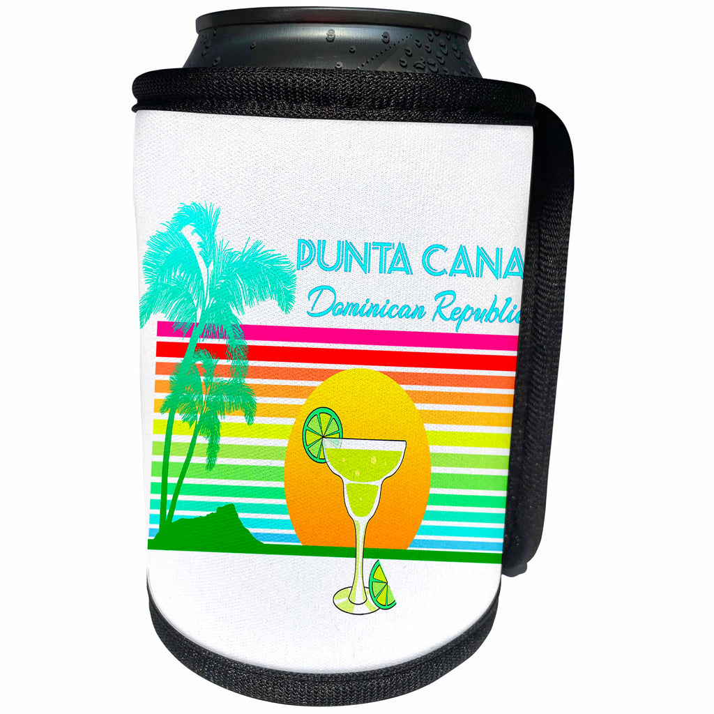 3dRose MacDonald Creative Studios – Caribbean - Retro Punta Cana Dominican Republic tropical design with a margarita. - Can Cooler Bottle Wrap (cc_291842)
