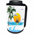 3dRose MacDonald Creative Studios – Islands - Bahamas sailing with a beach sunset fun Caribbean design. - Can Cooler Bottle Wrap (cc_291845)