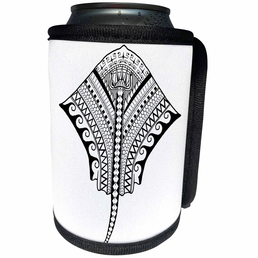 3dRose MacDonald Creative Studios – Tribal Animals - Polynesian Hawaiian tribal artwork of a stingray or manta ray. - Can Cooler Bottle Wrap (cc_291852)