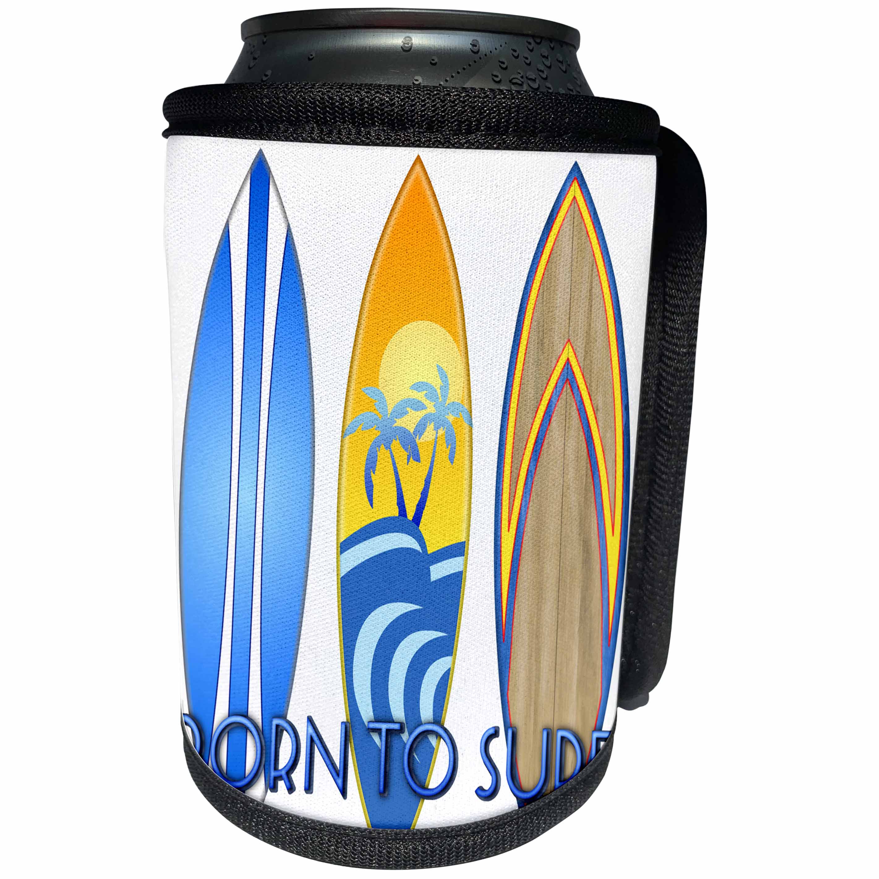 3dRose MacDonald Creative Studios – Surfing - A fun Born To Surf design for anyone who loves to surf. - Can Cooler Bottle Wrap (cc_291856)