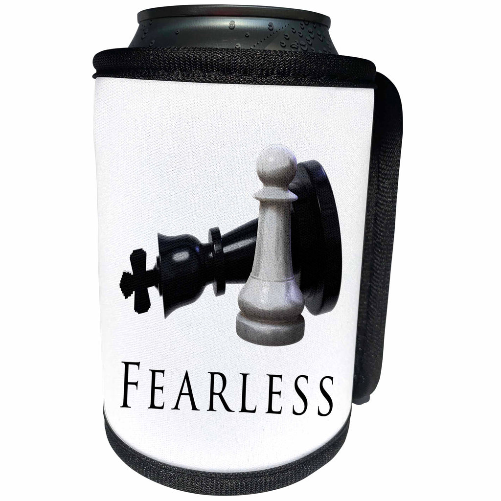3dRose MacDonald Creative Studios – Chess - Fearless Chess pieces, a pawn taking down a queen, never show fear. - Can Cooler Bottle Wrap (cc_291861)
