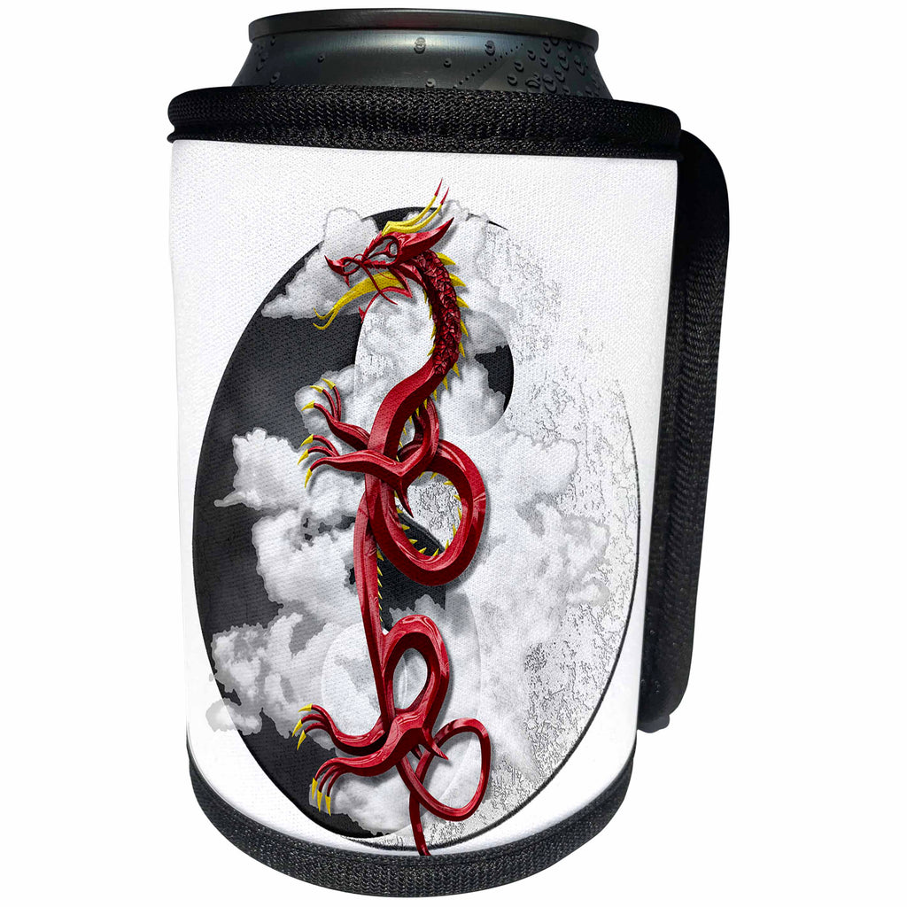 3dRose MacDonald Creative Studios – Dragons - A fantasy Chinese red dragon on a oriental yin yang symbol. - Can Cooler Bottle Wrap (cc_291862)