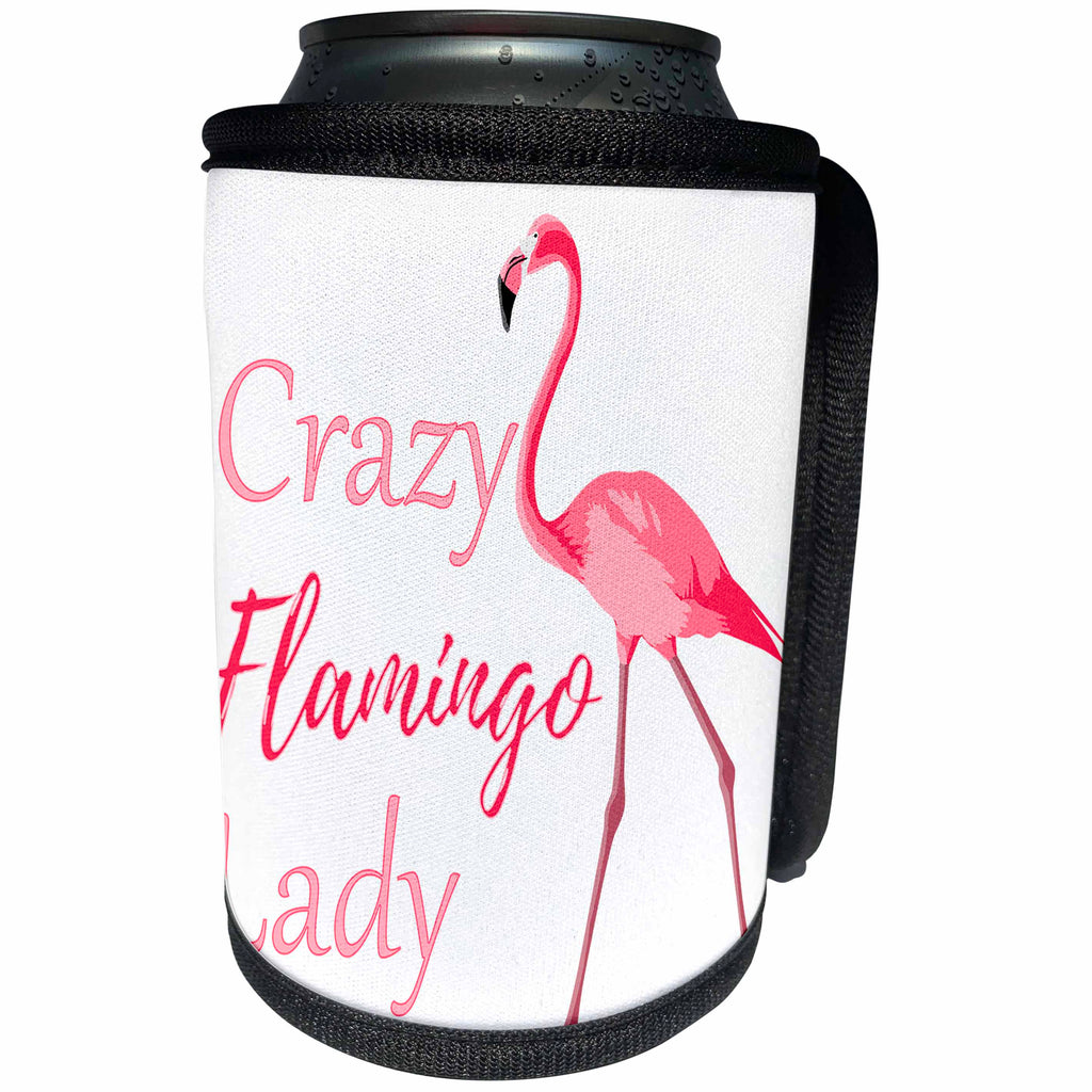 3dRose MacDonald Creative Studios – Flamingo - Crazy Flamingo Lady for anyone who is crazy about Flamingos. - Can Cooler Bottle Wrap (cc_291868)
