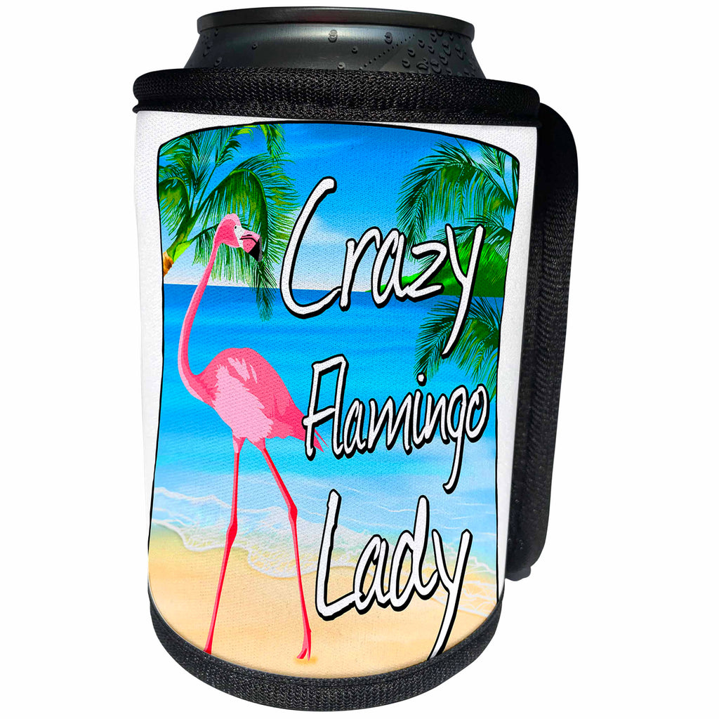 3dRose MacDonald Creative Studios – Flamingo - Crazy Flamingo Lady for anyone who is crazy about Flamingos. - Can Cooler Bottle Wrap (cc_291869)