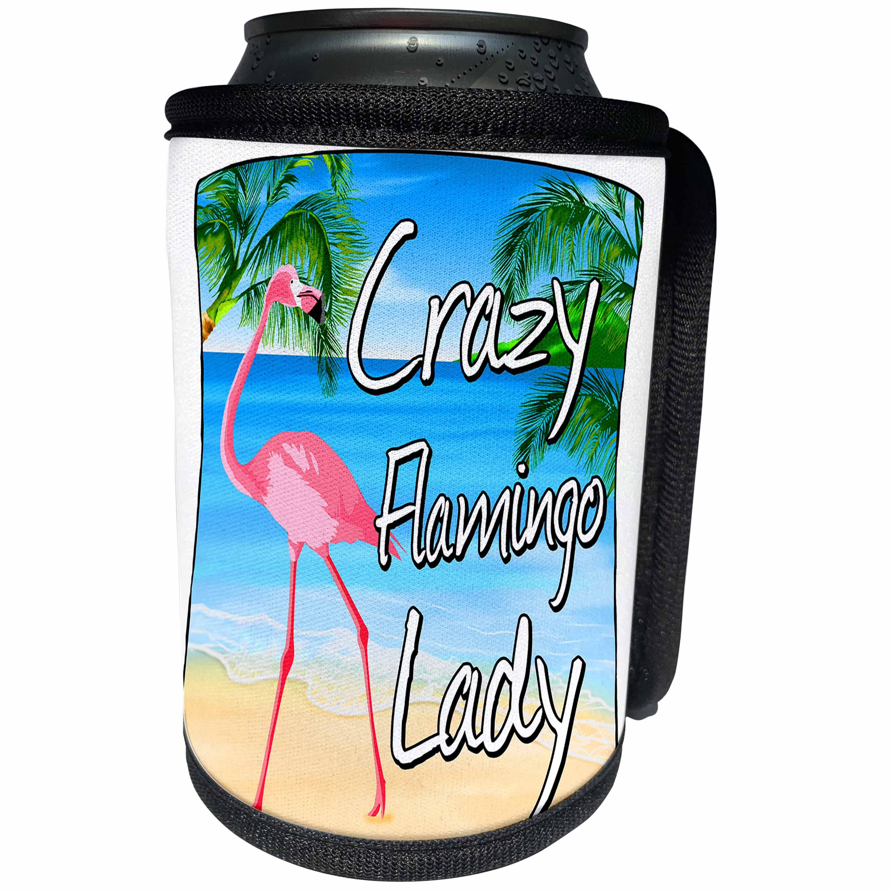 3dRose MacDonald Creative Studios – Flamingo - Crazy Flamingo Lady for anyone who is crazy about Flamingos. - Can Cooler Bottle Wrap (cc_291869)