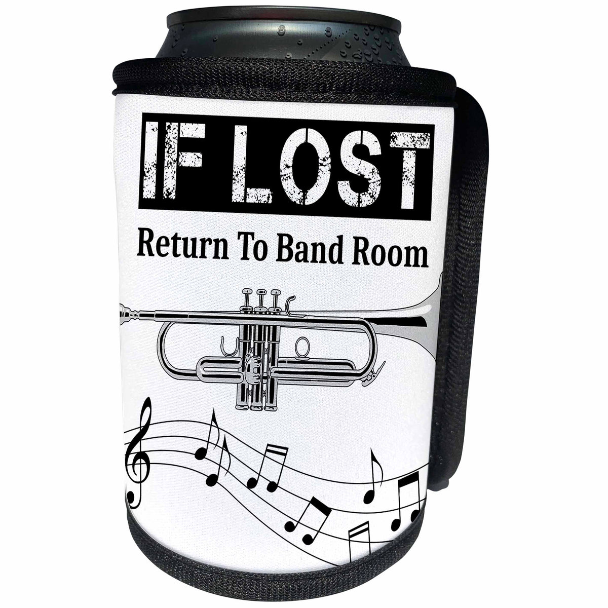 3dRose MacDonald Creative Studios – Musician - If Lost Return To Band Room funny trumpet player and musician design. - Can Cooler Bottle Wrap (cc_291877)
