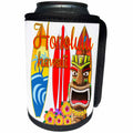 3dRose MacDonald Creative Studios – Hawaii - Cute Honolulu Hawaii with a Tiki statue, surfboards, and flowers. - Can Cooler Bottle Wrap (cc_291879)