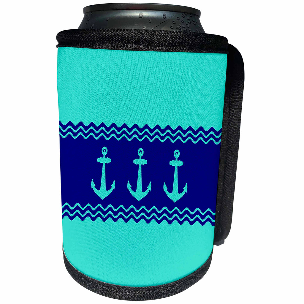 3dRose MacDonald Creative Studios – Nautical - A bright coastal nautical design of 3 ship anchors in coastal colors. - Can Cooler Bottle Wrap (cc_291886)