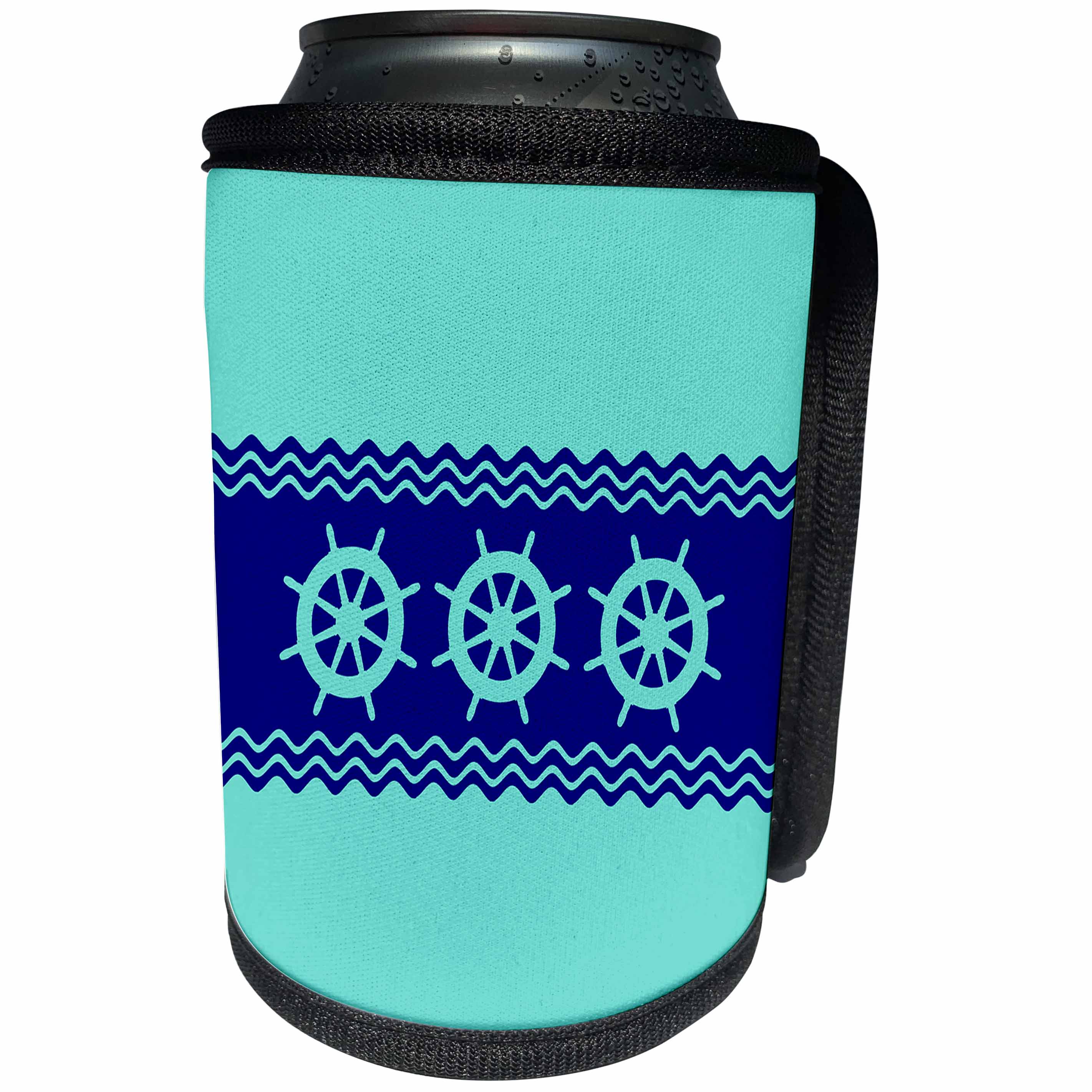 3dRose MacDonald Creative Studios – Nautical - A bright coastal nautical design of 3 ship wheels in coastal colors. - Can Cooler Bottle Wrap (cc_291888)