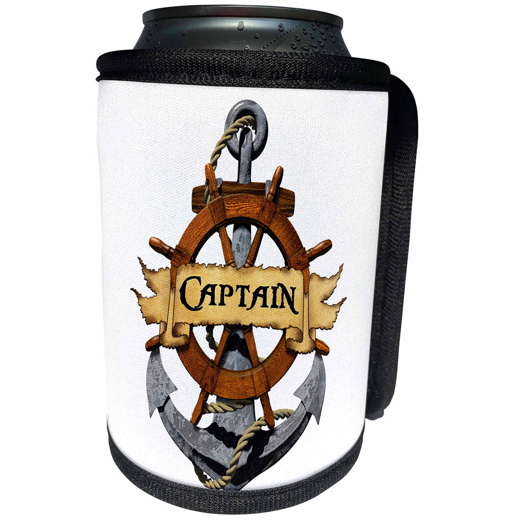 3dRose MacDonald Creative Studios – Nautical - A classic nautical ship anchor and helm for any Captain. - Can Cooler Bottle Wrap (cc_291895)