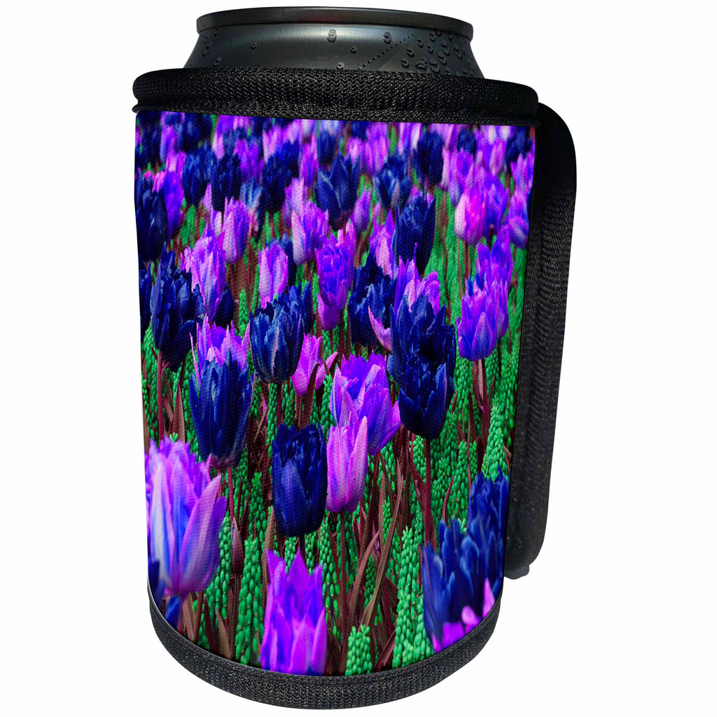 3dRose Yves Creations Florals and Bouquets - Blue and Purple Tulips - Can Cooler Bottle Wrap (cc_29190)