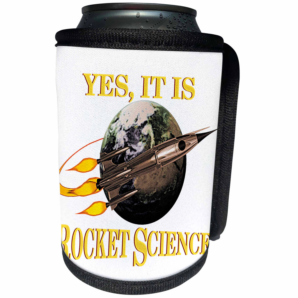 3dRose MacDonald Creative Studios – Geek - A fun geeky nerdy message, Yes It Is Rocket Science in retro sci-fi. - Can Cooler Bottle Wrap (cc_291901)
