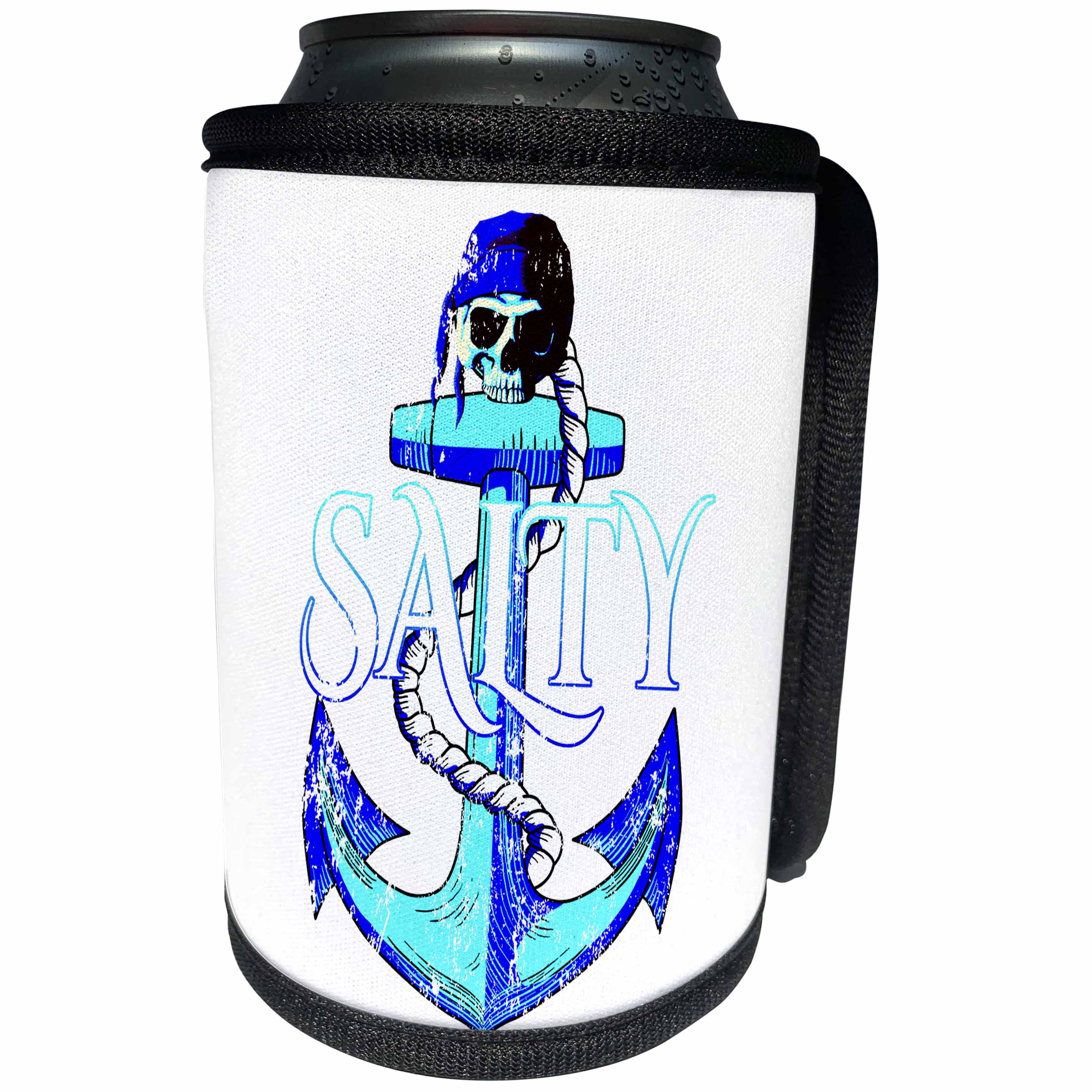 3dRose MacDonald Creative Studios – Nautical - Salty nautical ship anchor and pirate skull in bright coastal colors. - Can Cooler Bottle Wrap (cc_291903)