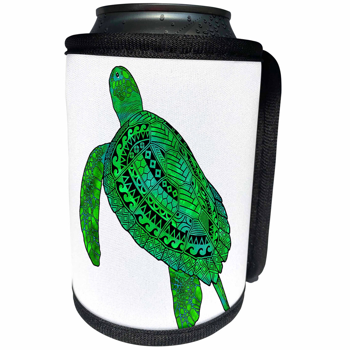 3dRose MacDonald Creative Studios – Tribal Animals - Polynesian tribal artwork on a green sea turtle. - Can Cooler Bottle Wrap (cc_291907)