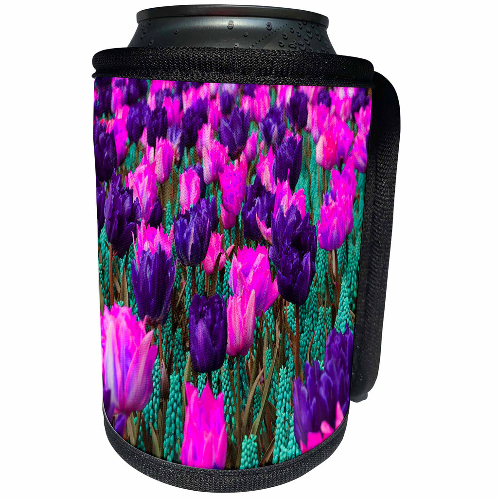 3dRose Yves Creations Florals and Bouquets - Pink and Purple Tulips - Can Cooler Bottle Wrap (cc_29191)