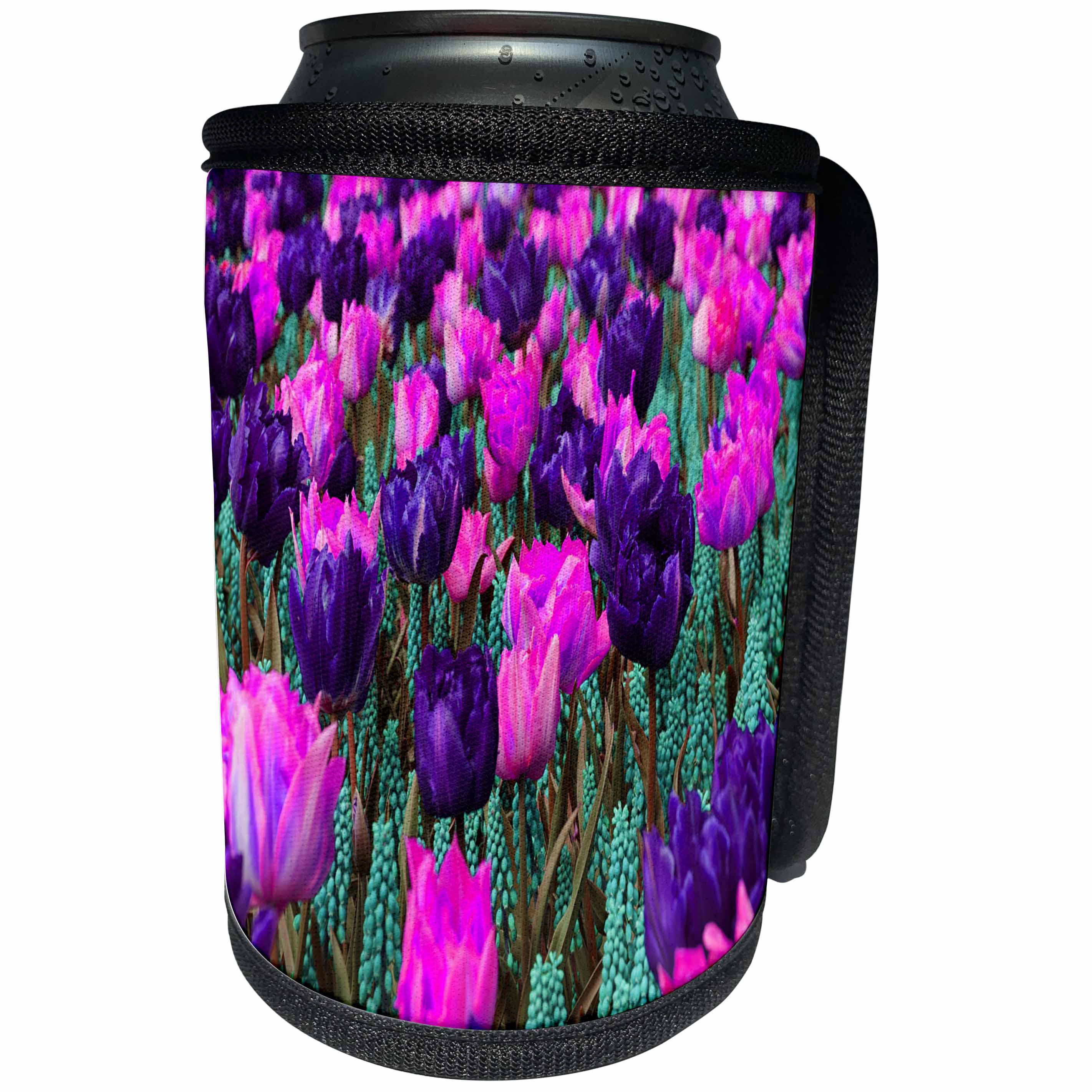 3dRose Yves Creations Florals and Bouquets - Pink and Purple Tulips - Can Cooler Bottle Wrap (cc_29191)